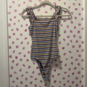 Le Lis Ribbed Body Suit With Frilly Tank Top Straps Size Small